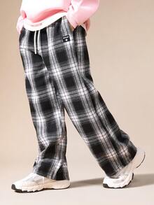 SUMWON Wide Leg Plaid Check Pants For Girls Casual School Palazzo Trousers With Drawstring Waist - Multicolor - View 1