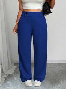 SHEIN Tall CURVE Quần ống đứng thường ngày cỡ lớn cho nữ có cạp chun rộng - Xanh đậm - Xem 7