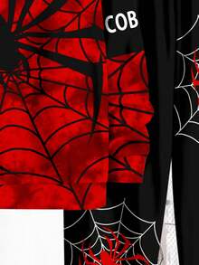 Conjunto de sudadera con capucha de manga larga holgada y cómoda con estampado de araña en bloques de color y letras en inglés, estilo deportivo minimalista casual para adolescentes, adecuado para otoño/invierno - Multicolor - Ver 6