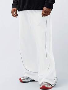 EASEVO Plus Size Men's Casual Mid-Waist Drawstring Ankle Pants With Reflective Stripe Decor, Suitable For Daily Wear - White - View 1