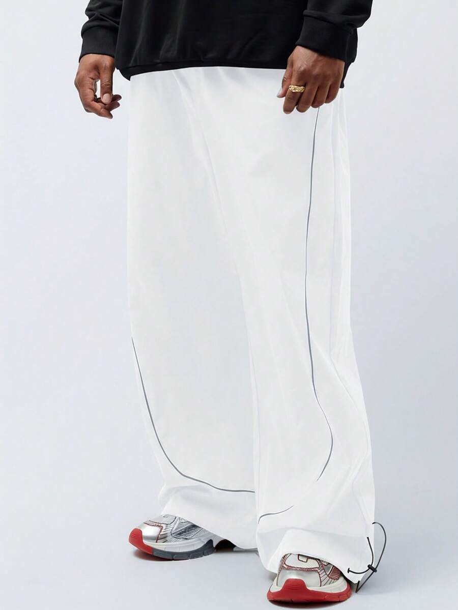 EASEVO Plus Size Men's Casual Mid-Waist Drawstring Ankle Pants With Reflective Stripe Decor, Suitable For Daily Wear - White - View 1