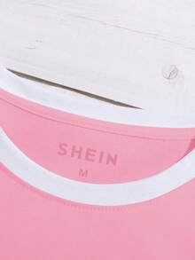 Women's Casual Daily Colorblock Round Neck Short Sleeve T-Shirt, Summer - Pink - View 3