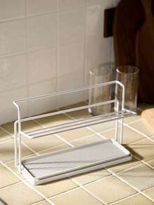 Cirelle 1PC 2-Tier Metal Cup Drying Rack With Drip Tray | Compact Space-Saving Dish Organizer For Mugs, Bottles & Baby Cups | White Iron Kitchen Shelf For Countertop/Office