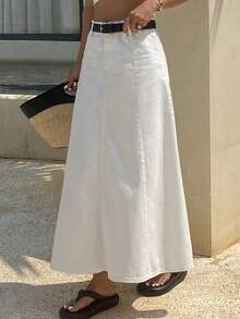 Dazy Tall 高个女式常规腰围褶裥长款休闲牛仔裙 - 白色 - 查看 5