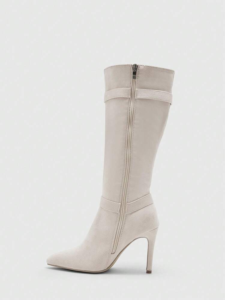 CUCCOO BIZCHIC Botas de tacón alto de punta fina con estampado de piel de serpiente para uso diario de las mujeres