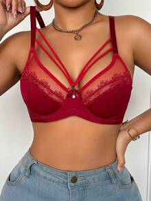 1pc Christmas Lace Patchwork Women Underwire Bra Lingerie Bra - Burgundy - View 7