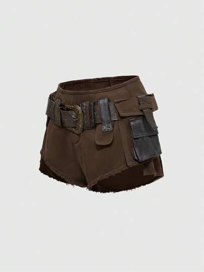 Grunge Punk Short en jean mini taille super basse avec poches cargo délavé style Y2K