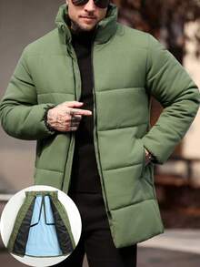 Manfinity Homme Men's Fashionable Versatile Solid Color Long Sleeve Coat, Winter - Green - View 1