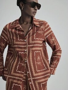 Ontre Conjunto de pijama de dos piezas con top de manga larga y pantalones, estilo bohemio, adecuado para el transporte urbano, casual de negocios, atuendo de oficina, atuendo de maestro, elegante atuendo de vacaciones, otoño/invierno