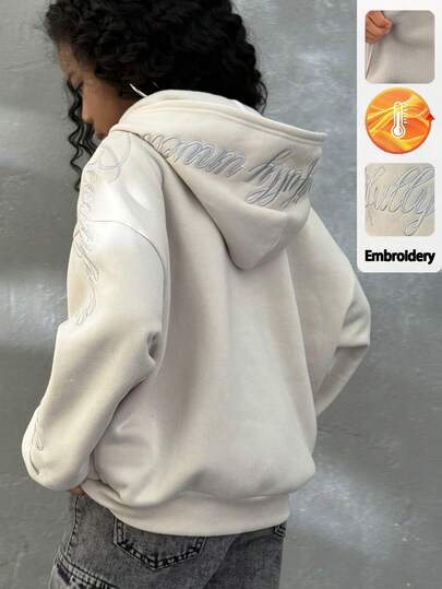 Coolane Kids 青少年女孩连帽拉链长袖字母刺绣设计休闲运动衫，长袖上衣毕业，返校服装，毕业，女士教师服装，返校