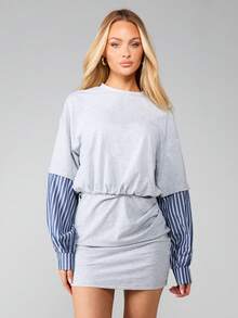 MISSGUIDED Oversized Mini Dress With Striped Shirt Sleeves And Ruched Waist Detail For Casual Everyday Wear - Multicolor - View 6