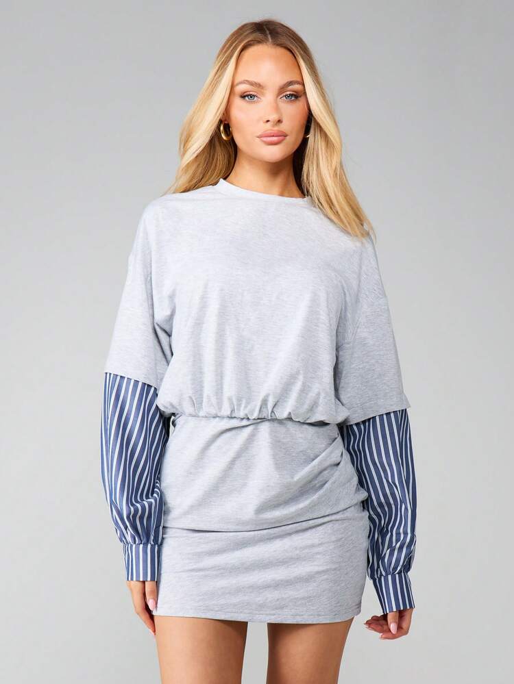 MISSGUIDED Oversized Mini-Kleid mit gestreiften Hemdärmeln und geraffter Taillierung für den lässigen Alltag