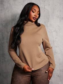 SHEIN SXY Plus Size Women's All-Match Knitted Pullover, Versatile Layering Top For Autumn/Winter