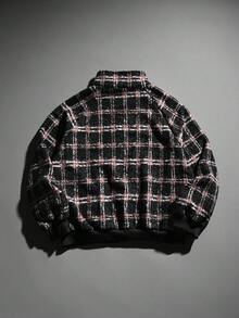 ROMWE MEN Casual 男士秋冬街头时尚格子抓绒长袖拉链外套 - 彩色 - 查看 2
