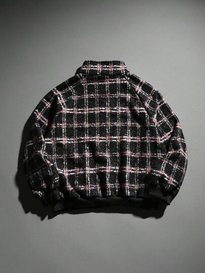 Prep Veste en polaire à carreaux avec fermeture éclair, mode de rue pour hommes en automne/hiver