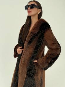 Aloruh Modern Outerwear New Arrival Autumn/Winter Women's Faux Fur Coat With Oversized Collar And Contrast Color, Long Length - Multicolor - View 6