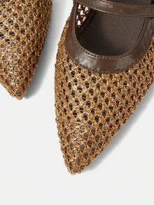 Styleloop Sepatu Kasual Wanita Ujung Lancip, Bahan Tenun Datar, Cokelat Kopi, Nyaman untuk Sehari-hari, Pesta, Pantai, Desain Bertali - Coffee Brown - View 6