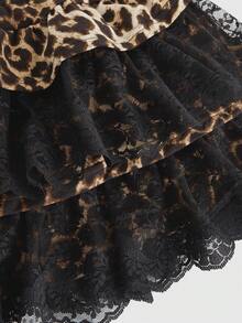 ROMWE Grunge Punk Y2K 复古豹纹蕾丝拼接大码女式迷你裙 - 彩色 - 查看 9