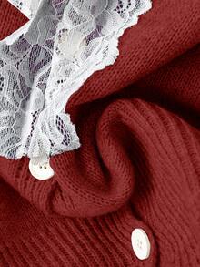 Franclia Cardigan lavorato a maglia con lacci, stile loose, ispirato alle fashion blogger, stile europeo chic - Rosso - Visualizzare 6
