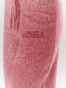 MUSERA Oversized Rib Knit Embroidered Detail Wide Leg Trousers Bottom Only Fall Autumn Cosy Cute Casual Coffee Club New Year Spring - Pink - View 6