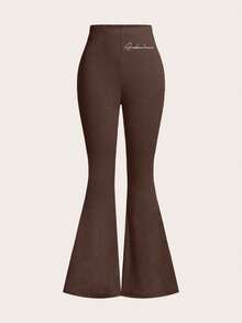 SHEIN EZwear Casual 3pcs Women Audacious Graphic Bodysuit & High Waist Flare Leg Pants Set, Suitable For Spring, Summer, Autumn