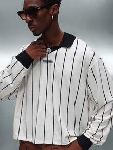 PLAYBOY X SUMWON Áo thun polo tay dài kẻ sọc in logo dáng ôm cổ thường ngày - Nhiều màu - Xem 5