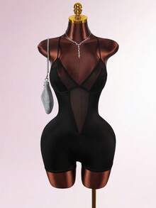 Body de mujer de unicolor y sexy de malla - Negro - Ver 2