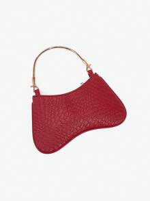 SHEIN SXY حقيبة يد للسيدات، لون أحمر، مصنوعة من جلد PU مزخرف بنسيج مبروز، مزينة بإبزيم معدني، حقيبة نسيجية، حقيبة كلاريت، أنيقة وبسيطة وشخصية وعملية، مناسبة للذهاب إلى العمل والمواعيد والتسوق وشرب الشاي بالعصر - عنابي اللون - مشاهدة 5