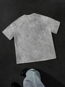 青少年男孩休闲极简涂鸦手写英文字母运动风街头风Y2K短袖圆领T恤，适合夏季 - 彩色 - 查看 2