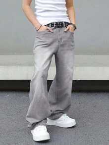 Manfinity EMRG 男式口袋宽松休闲阔腿牛仔裤 - 灰色 - 查看 3