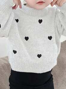 DAZY Jersey de cuello redondo con contraste de color en forma de corazón para niñas pequeñas - Beis - Ver 6