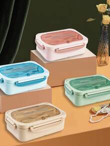 1 套 4 格便当盒带分隔盖和叉勺微波炉塑料午餐盒适用于办公室学生学校派对户外露营野餐零食