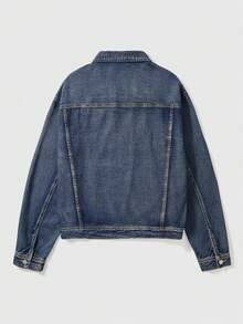 ROMWE MEN Casual 男士休闲拉链牛仔夹克 - 藍色 - 查看 2