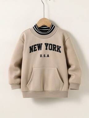 Cozy Pixies Boys' Letter Graphic Contrast Color Crew Neck Pullover Sweatshirt