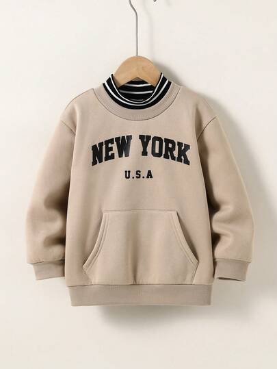 Cozy Pixies 男童字母图案撞色圆领套头衫