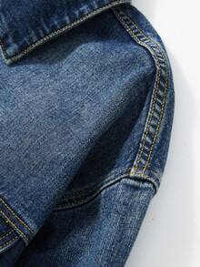 ROMWE MEN Street Life Men's Plant Embroidery Long Sleeve Single-Breasted Casual Denim Jacket - Blue - View 6