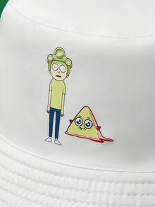 Rick and Morty X SHEIN Women's Cartoon Pattern Fashionable Cute Bucket Hat, Suitable For Daily Wear - White - View 4