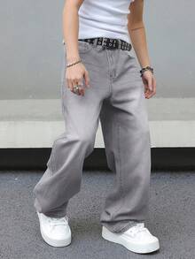 Manfinity EMRG 男式口袋宽松休闲阔腿牛仔裤 - 灰色 - 查看 6