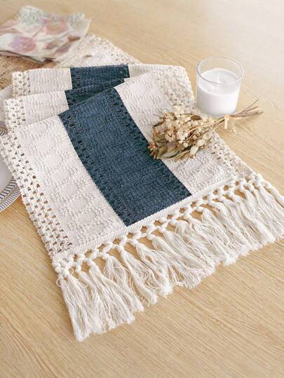 1 قطعة من عداء الطاولة البوهيمي المكرمية لديكور المنزل، متعدد الألوان مع شرابات لديكور غرفة الطعام والنوم بأسلوب بوهيمي ريفي، مناسب لحفلات الزفاف والشكر وعيد الميلاد، متوفر بأحجام متعددة