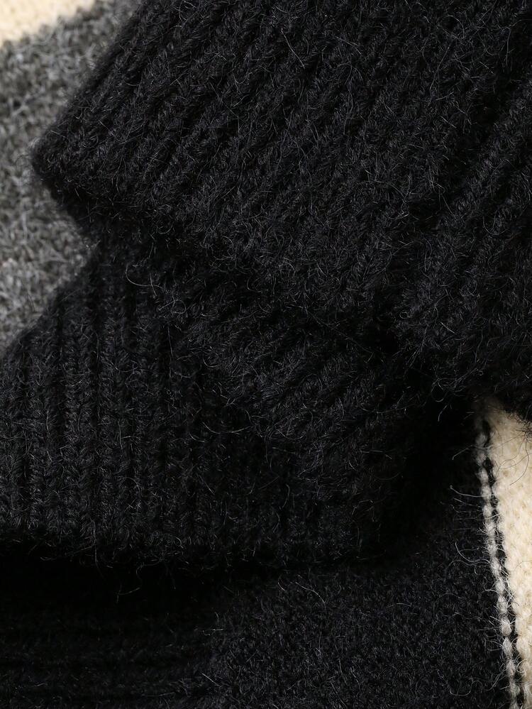 Toddler Girls' Regular Turndown Collar Striped Korean Style Casual Long Sleeve Sweater, Autumn/Winter