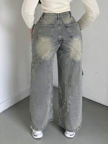 Alexandranx 缝线宽松牛仔裤，春季 90 年代 Y2k 休闲可爱浓咖啡西部音乐会节秋季秋冬纳什维尔秋季秋季返校办公室工作 - 芥末黃 - 查看 2