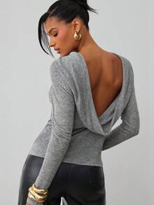 Hauture Blusa de manga larga y cuello suelto de moda casual para mujer - Gris - Ver 5