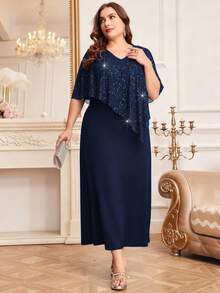 Modelyn Váy dạ hội dài họa tiết lá bạc cỡ lớn cho nữ - Màu xanh hải quân - Xem 6