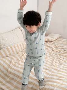 DAZY 2 pezzi Set pigiama per bimbi piccoli con maglietta a maniche lunghe a righe e stampa stelle e pantaloni a righe