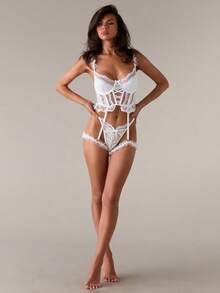SHEIN BAE 4pcs White Lace Sexy Lingerie Set For Women Underwear Outer For Going Out - White - View 3