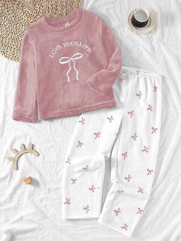 Girls Pajama Set, Long Sleeve Top & Long Pants, Fashion Korean Style, Blue Plush Top, Plush Pants With Butterfly Print Fleece Pajamas