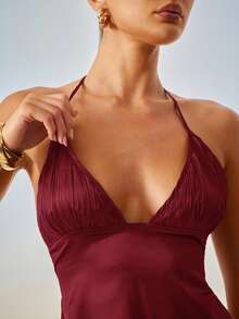 Hauture Áo ba lỗ cổ yếm tối giản màu trơn dành cho nữ, mặc hàng ngày - Màu Đỏ Sâu - Xem 3