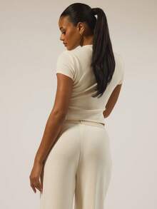 MUSERA ESSENTIALS Short Sleeve Soft Rib Crew-Neck Top Autumn Winter Fall Underwear Everyday Cosy Lounge Essential Spring Summer Vacation Holiday - Beige - View 4