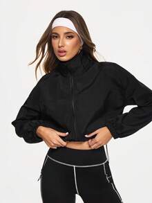 Eassivo جاكيت رياضية كاجوال للنساء بسحاب أمامي وأكمام طويلة بلون أحادي