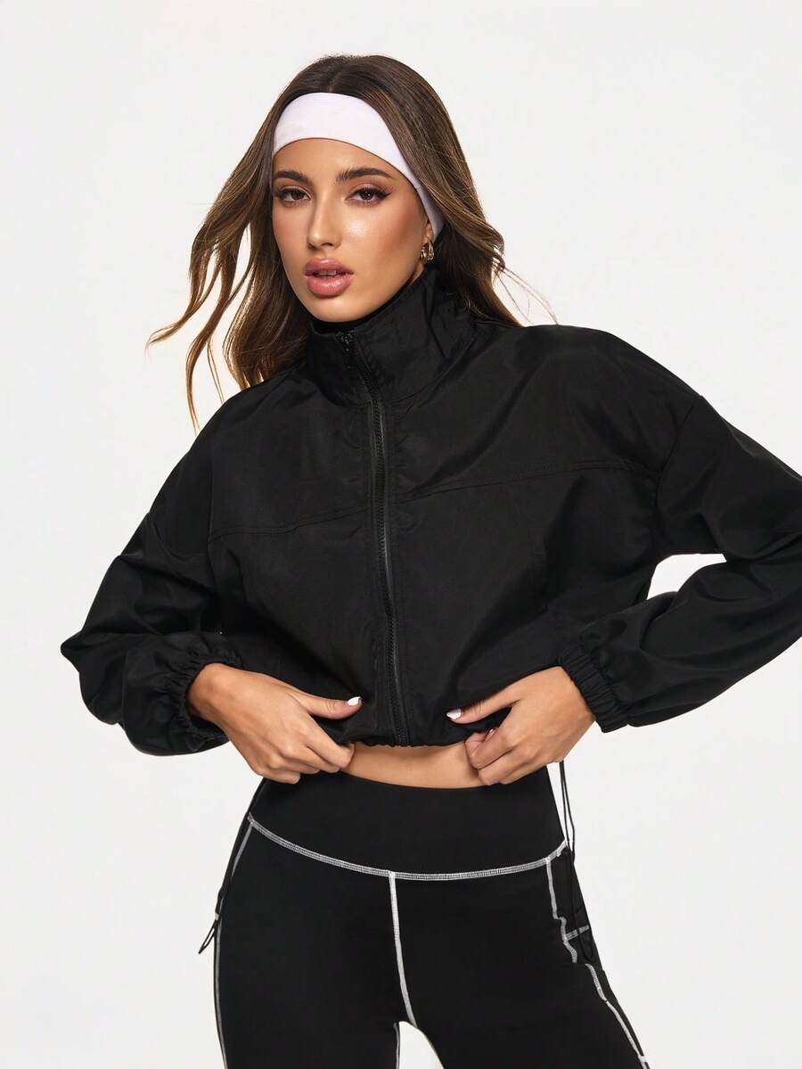 Eassivo جاكيت رياضية كاجوال للنساء بسحاب أمامي وأكمام طويلة بلون أحادي